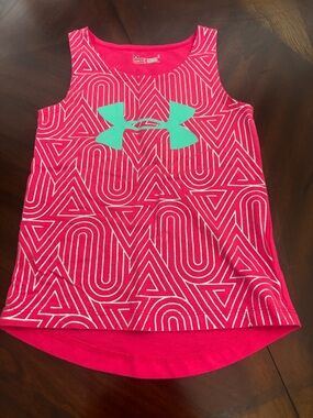 Under Armour Girls Hot Pink Geo Tank with Mint Logo